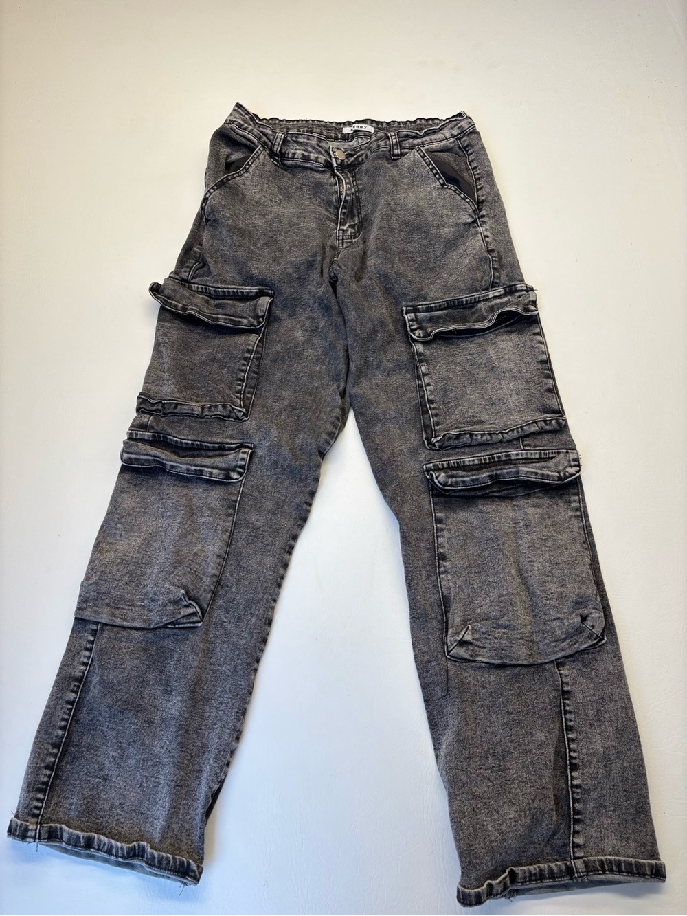 Kreamy Relaxed Cargo Jeans in Washed Black for Women Size 14W